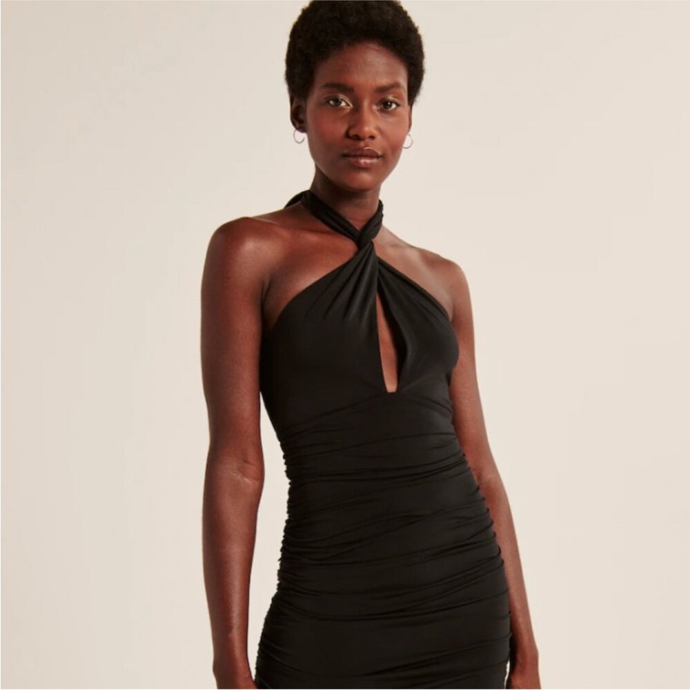 Abercrombie & Fitch Black Multiway Halter Ruched Bodycon Mini Dress